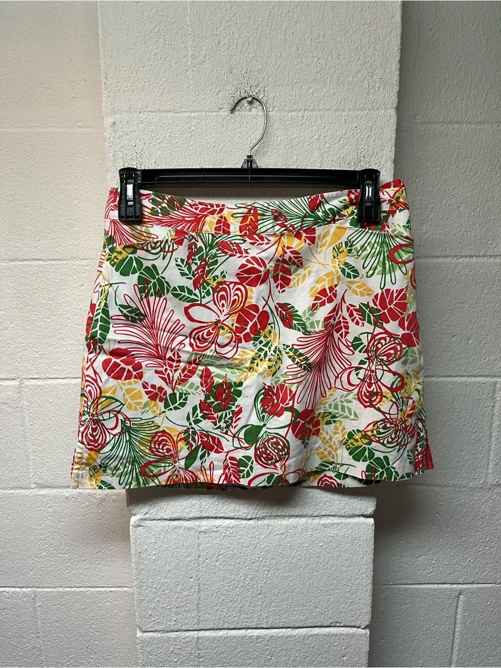 Lady Hagen White Mini Skirt with Red, Green & Yellow Tropical Trim